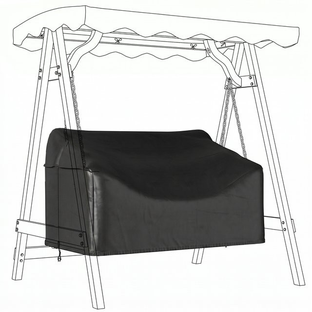 Outsunny Hollywoodschaukel Abdeckung für 2 Sitzer, wasserdichte und UV-beständige Schutzhülle aus PU-beschichtetem Oxford-Stoff, Schwarz, B/T/H: 142 x 76 x 81 cm - Bild 1