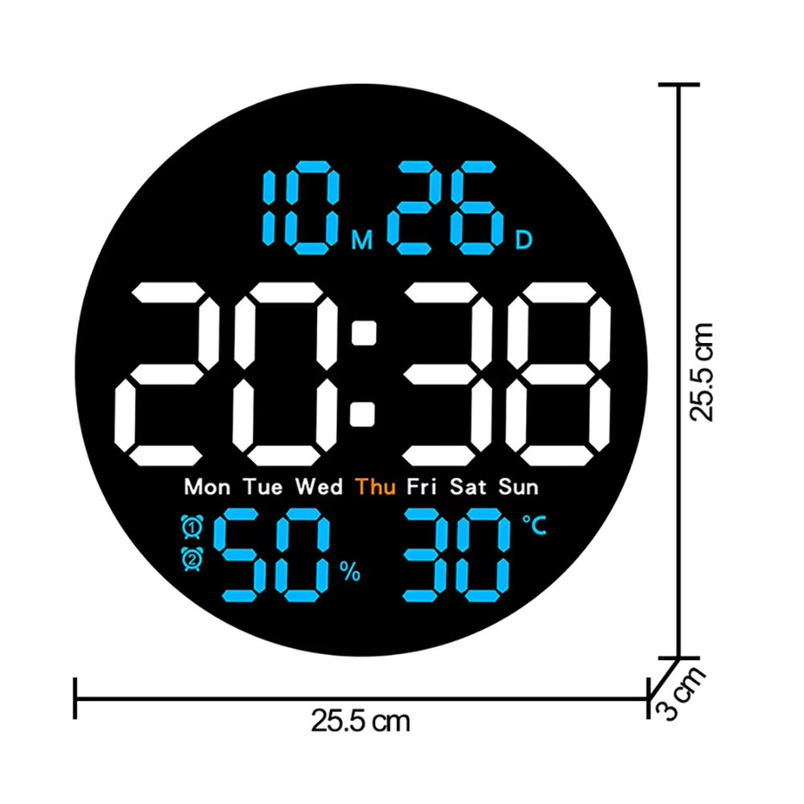WOKLOK Digitale Wanduhr mit Countdown-Funktion, modern und rund, Schwarz oder Blau, Durchmesser: 25,5 cm - Bild 5