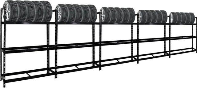 PROREGAL Reifenregal Tiger XL Schwarz, 5er Set aus Stahl, H x B x T: 200 x 150 x 45 cm - Bild 1