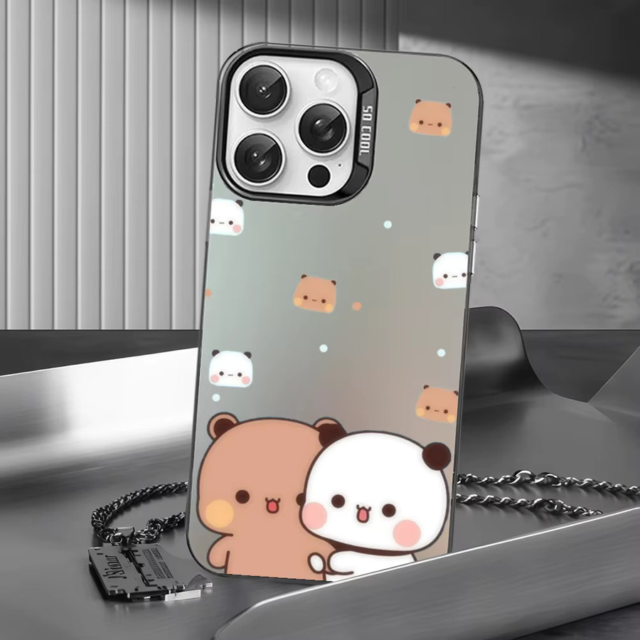 BuBu DuDu Cartoon Handyhülle für iPhone 16 15 14 13 12 11 Pro Max in Grau Matt mit Laser Metallic Aurora Effekt - Bild 2