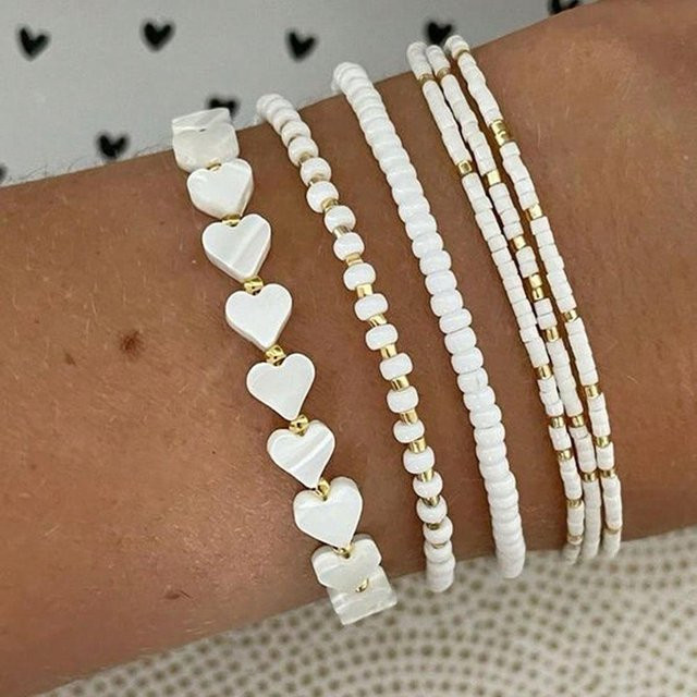 YULIN Perlenarmbänder, 6er Set, Weiß, Perle, Messing, Damen - Bild 1