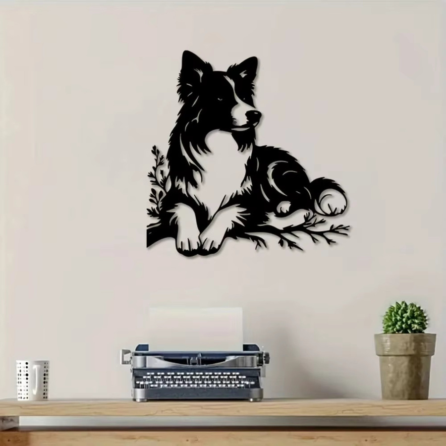 CIFBUY Wandkunst aus Metall Border Collie Hund in Schwarz als Eisenskulptur für Garten, Terrasse und Heimdekoration - Bild 2