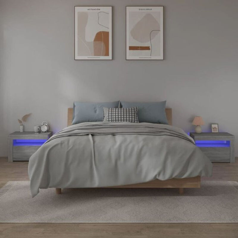 Vidaxl Set aus 2 modernen Nachttischen mit LED-Beleuchtung in Grau, B/T/H: 60 x 35 x 40 cm - Bild 1