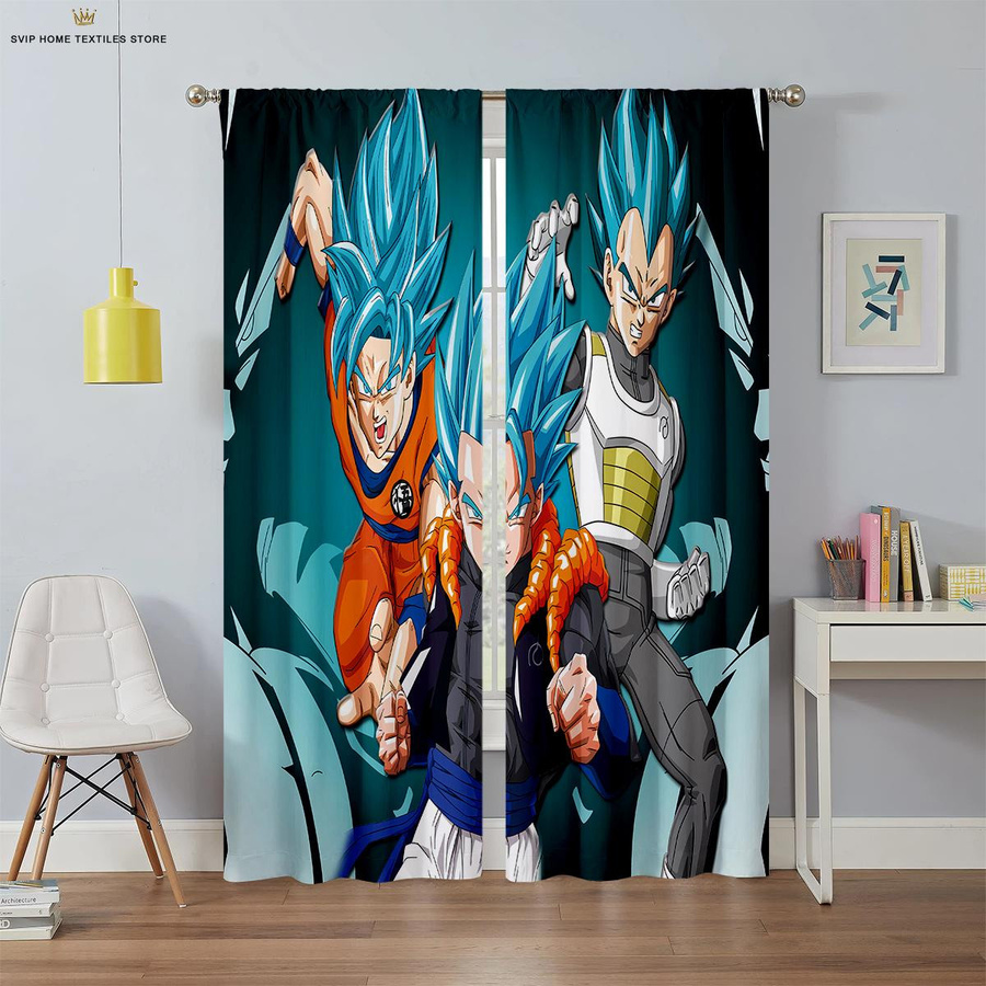 Yiran Furniture Japanische Cartoon Vorhänge mit Grafikprint, 2er-Set, Mehrfarbig, B: 50 cm, H: 130 cm - Bild 1