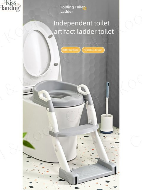 Kisslanding 6-in-1 All-in-One Töpfchentrainingslösung mit faltbarem Toilettensitz und Tritthocker in Grau - Bild 1