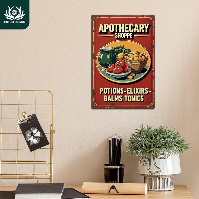 Putuo Decor Vintage Metall Blechschild Apothecary Shoppe Wandkunst in Mehrfarbig, B/H: 20 x 30 cm - Bild 1