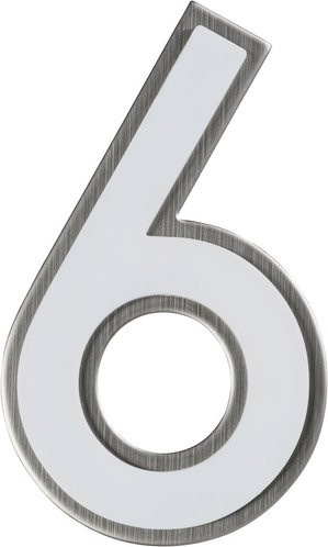 ALPERTEC Hausnummer 6, Weiß, Kunststoff und Edelstahl, nachtleuchtend, B/H/T: 11,7 x 17,0 x 1,8 cm - Bild 1