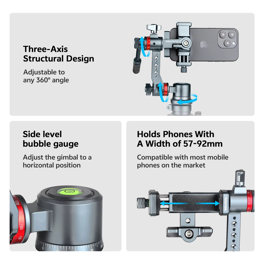 Manbily 3-Achsen-Handy-Gimbal-Stabilisator YJ-002 in Schwarz für Smartphones mit 360° Rotation für Live-Streaming und Videoaufnahmen - Bild 2