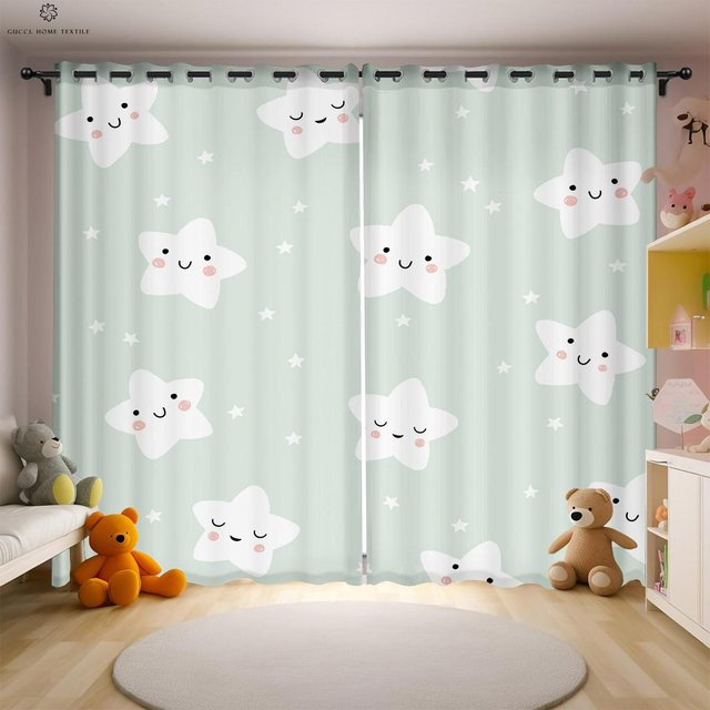 Kinderzimmer Vorhänge mit Sterne, Mond und Wolken Aufdruck in Blau, 2er-Set aus Polyester mit Ösen, Breite: 50 cm, Höhe: 130 cm - Bild 1