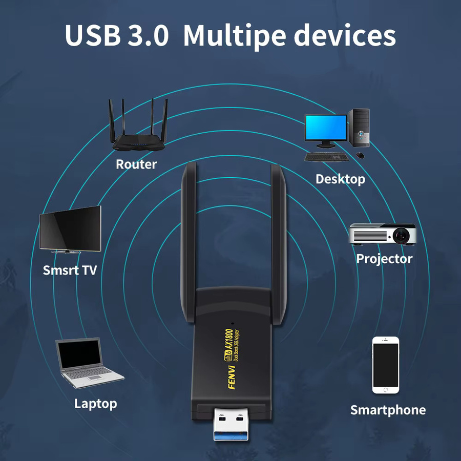 Fenvi WLAN 6 USB-Adapter Dualband 2,4 GHz/5 GHz mit 1800 MBit/s, USB 3.0 Netzwerkkarte für Laptop und PC, Schwarz - Bild 2