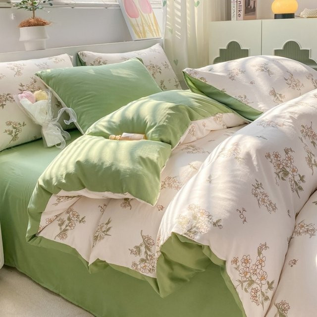 Dreamreal Bettwäsche-Set aus gewaschener Baumwolle mit floralem Design im Landhausstil - Bild 1
