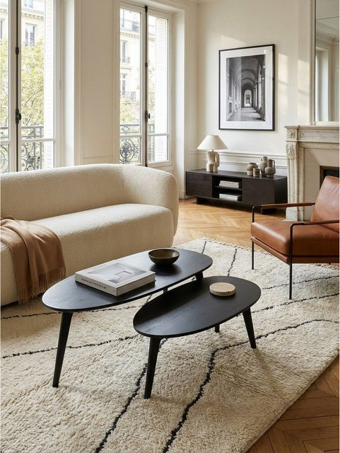 KADIMA DESIGN Couchtisch 2er Set aus Massivholz in Retro-Optik, Schwarz, B/T/H: 100 x 50 x 42 cm - Bild 1