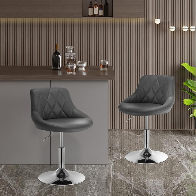 WOLTU Barhocker modern mit Rückenlehne, höhenverstellbarer und drehbarer Lounge-Barstuhl aus Kunstleder in Schwarz - Bild 1