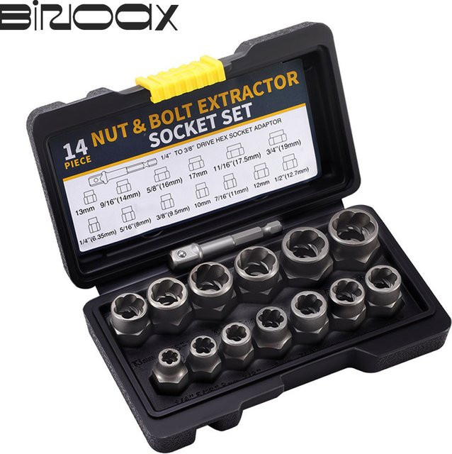 Binoax 14-teiliges Schlagschrauben-Mutter-Entferner-Set aus Cr-Mo-Stahl in Silber - Bild 1