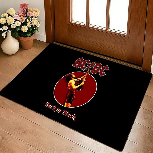 A-AC D-DC Highway To Hell Fußmatte aus Flanell in Schwarz, rutschfest und waschbar, B/T: 80 x 50 cm - Bild 1