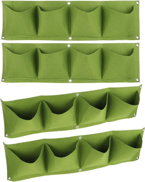 KaiSai Pflanzen Anzuchtsack Set, 4 Stück Wandmontierte Pflanzgefäße aus Filz, Grün, Wiederverwendbar und Abbaubar - Bild 1