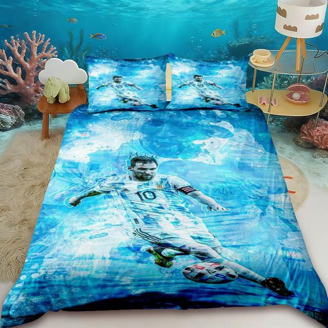 Bettwäsche-Set Lionel Messi von Flylo in Blau, Doppelbett-Bettbezug mit Kissenbezügen aus Mikrofaser, B/H: 264 x 228 cm - Bild 1