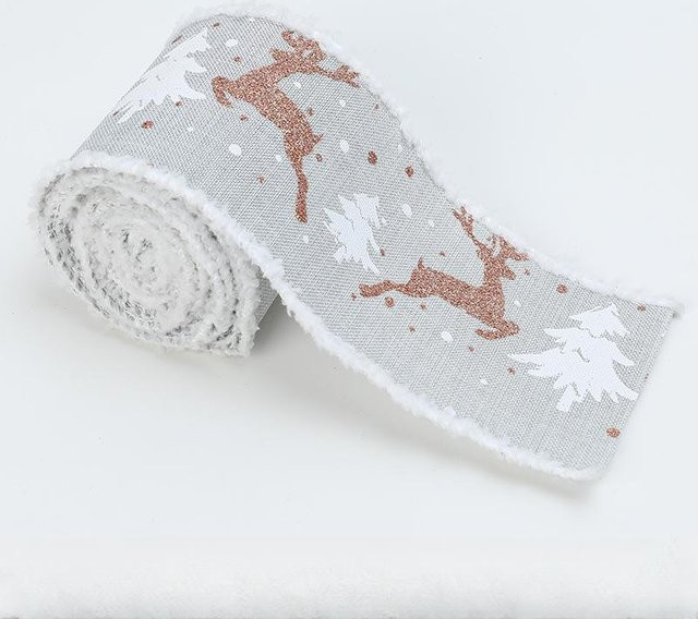 Yiran Furniture Geschenkband Weiß mit Samtrand und Rentier-Motiv für Weihnachtsdekoration, 2 Meter - Bild 1