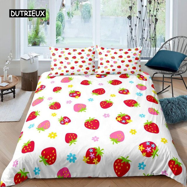 Erdbeer Bettwäsche-Set für Kinder mit Motiv, rot-weiß, aus Mikrofaser, B/H: 140 x 210 cm - Bild 1