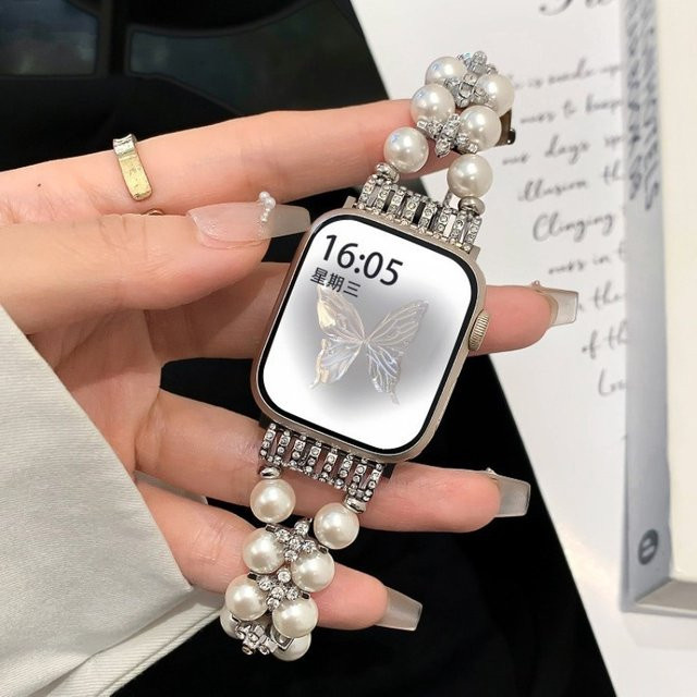 JBAILI Armband Damen, Perlen, Edelstahl, Silber, für Apple Watch - Bild 1
