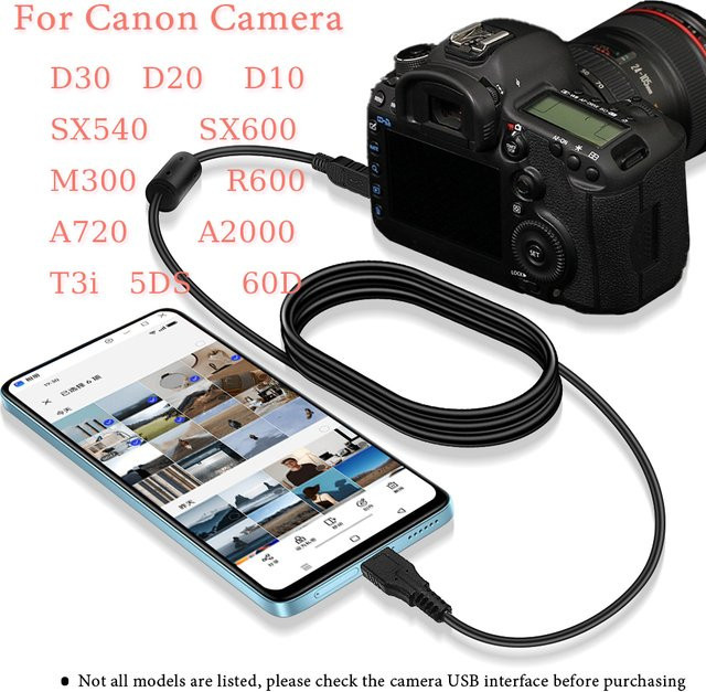 Canon OTG-Kabel Mini 5-Pin auf USB-C in Schwarz zum schnellen Teilen von Fotos und Videos von deiner Kamera auf dein Smartphone oder Tablet - Bild 1