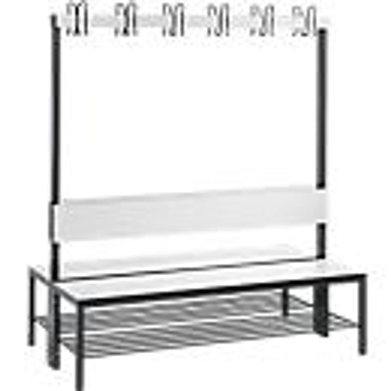 C+P Garderobenbank Basic Plus doppelseitig mit Rückenlehne und Schuhrost, Gestell Schwarzgrau, Dekor Weiß, H: 165 cm, B: 150 cm, T: 76 cm - Bild 2