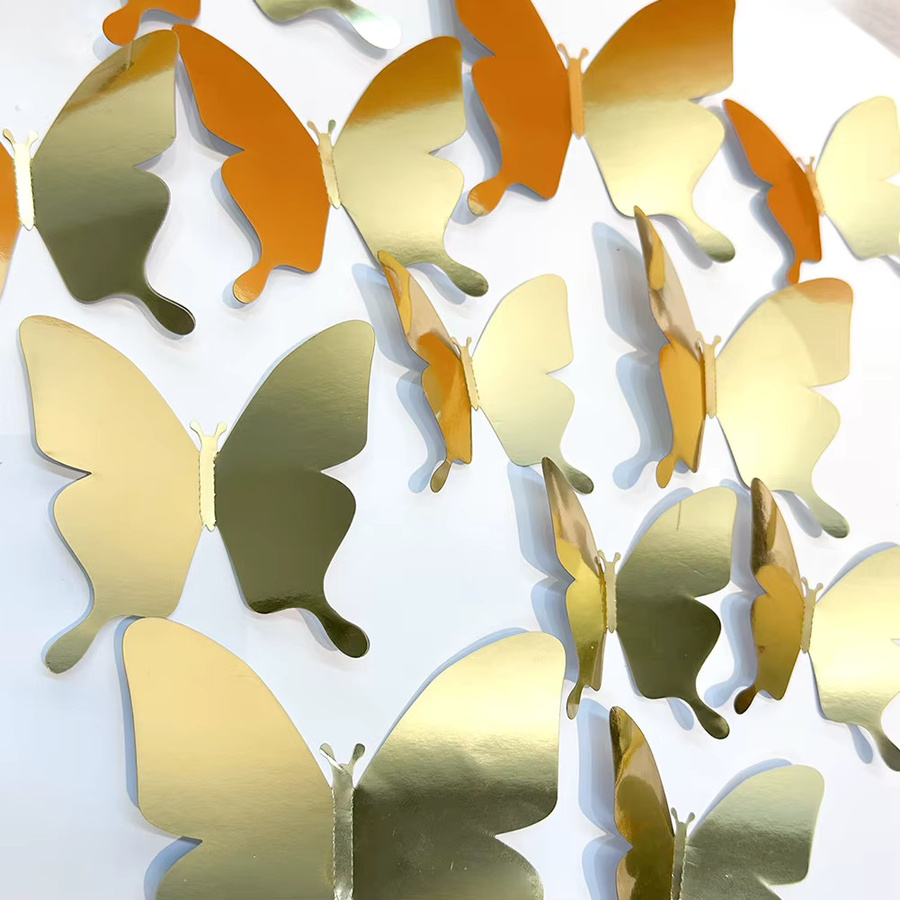 HonC Reflektierende Schmetterling-Wandaufkleber in Gold und Silber, 12 Stück für Hochzeit und Party-Dekoration - Bild 3