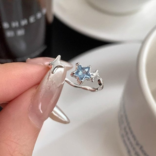 Sternring Damen, Silber, blauer Kristall - Bild 1