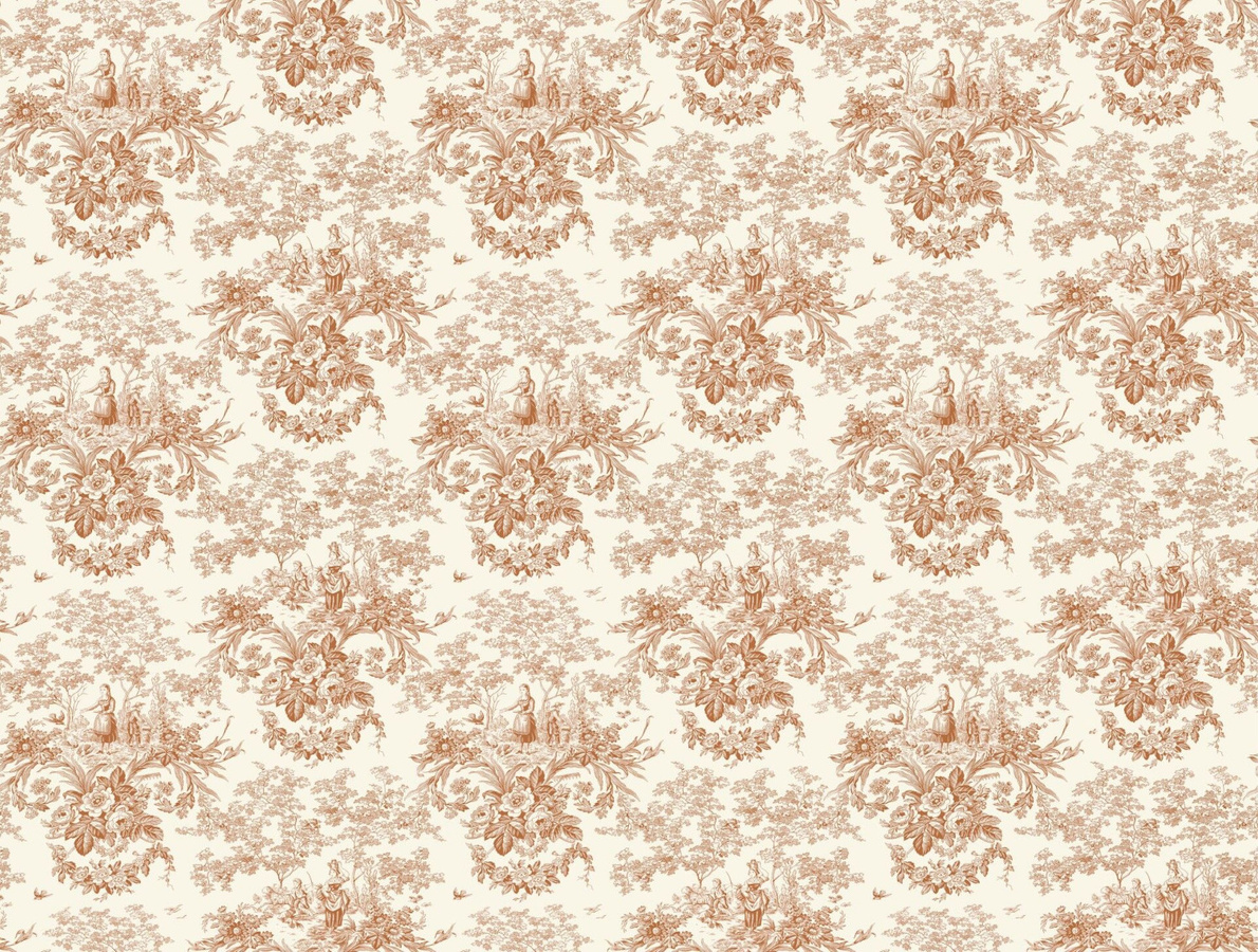 Quenin Tapete Beaux Jours in Terracotta mit floralem Vintage-Design und botanischem Muster aus Vlies - Bild 1