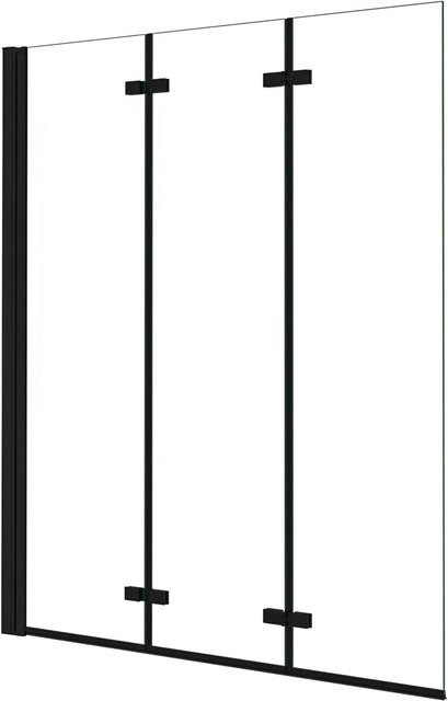AICA Badewanneaufsatz Duschwand 3-teilig in Schwarz und Transparent, Faltwand aus 6mm ESG Nanoglas mit Easy-Clean-Beschichtung, B/H: 130 x 140 cm - Bild 1