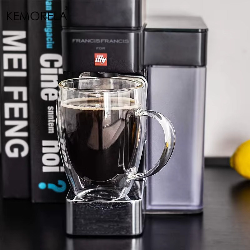KEMORELA Doppelwand Glas Kaffeebecher mit Griff, Transparent, 350 ml - Bild 5
