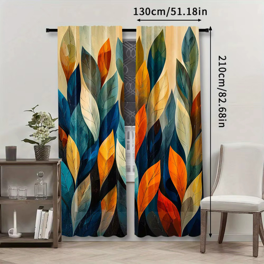 2 Stück abstrakte Vorhänge mit Blattmuster in Multicolour, halbtransparentes Polyester mit Stangentasche, Breite: 53 cm, Höhe: 116 cm - Bild 3