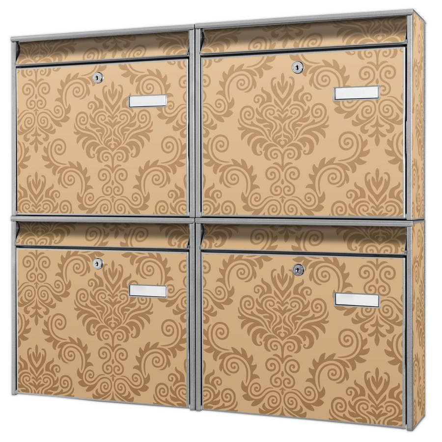 banjado Burg Wächter Briefkastenanlage für 4 Parteien in Silber mit beige Motiv Tapete, B/H/T: 64,5 x 72,5 x 10 cm, verzinkt und lackiert - Bild 1