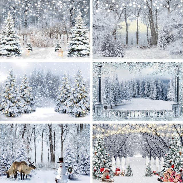 Yeele Fotohintergrund Winterwald mit Schnee und Bergen in Weiß für Weihnachts- und Babyporträts - Bild 1