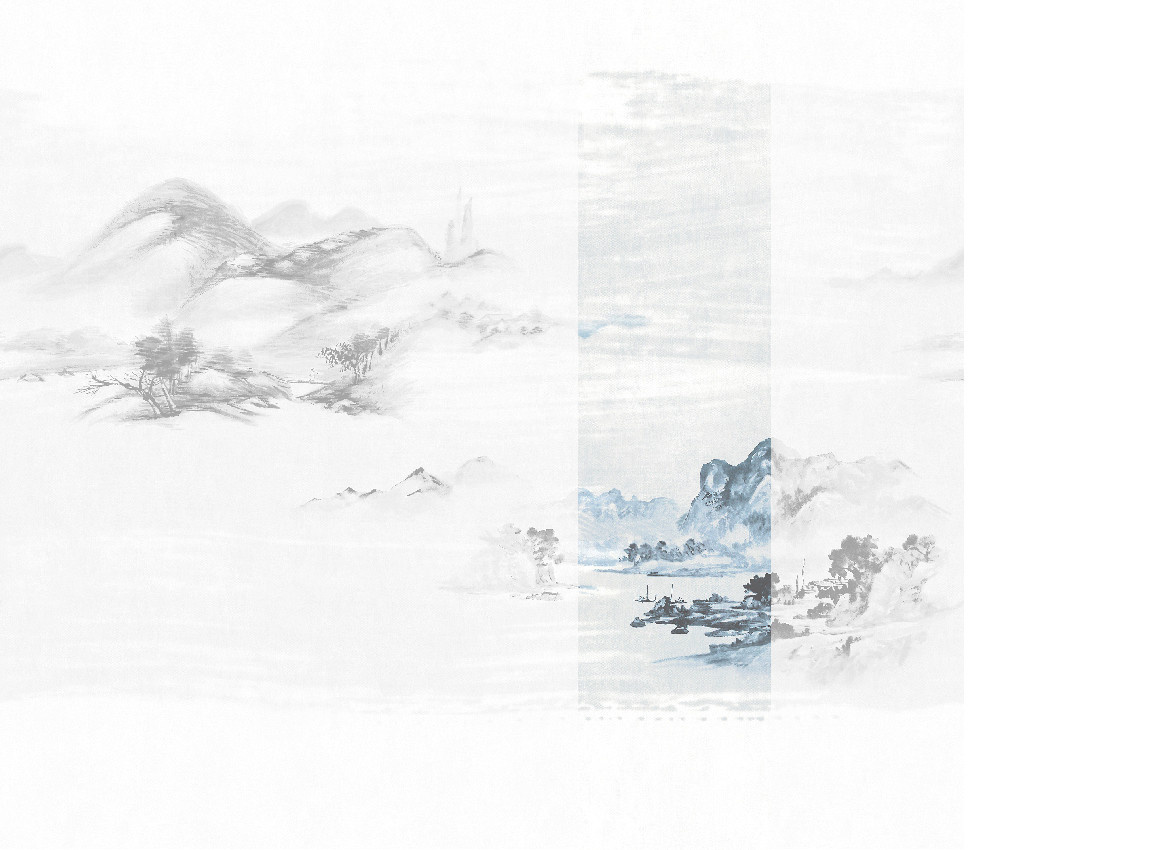 Jannelli & Volpi Mural Kawa Blue Panel 4 Wandgestaltung aus Vinyl in Blau im orientalischen Design - Bild 1