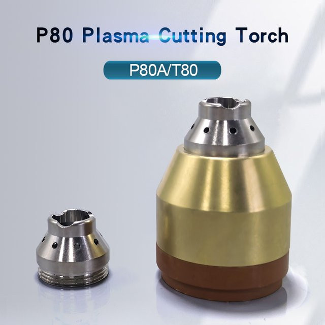 P80 P-80 Messing-Plasmaschneidbrenner Zubehör Set in Gold mit Düse, Schutzkappe, kontaktierbarem Schutzschild und Handgriff - Bild 1