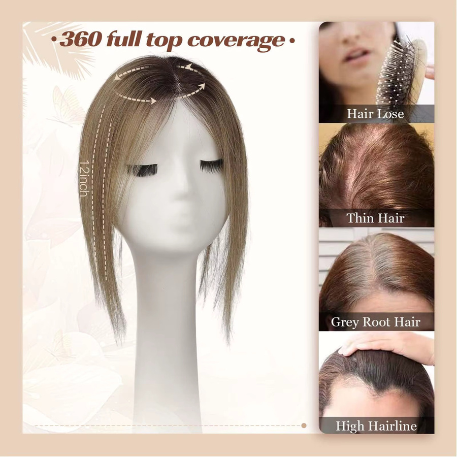 HAIRCUBE Haartopper Ombre Blonde Braun, 12 Zoll, Remy Echthaar, Seide Basis - Bild 3