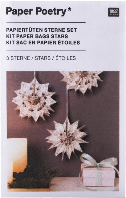 Rico Design Paper Poetry Bastelset Jolly Christmas Papiertüten-Sterne in Weiß - Bild 1