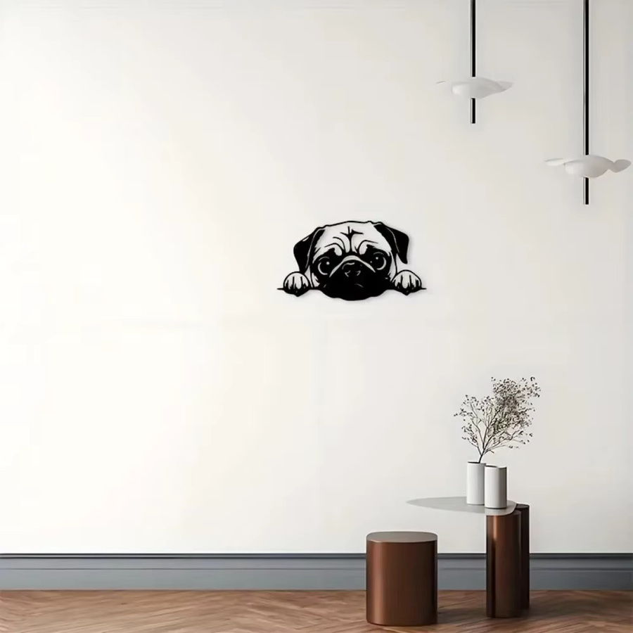 CIFBUY Wandkunst Mops-Motiv aus schwarzem Metall für Innen- und Außenbereich - Bild 3