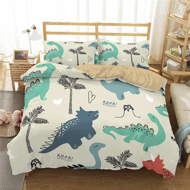 Kinder Dinosaurier Bettwäsche Set mit 3D Tier-Motiv aus Mikrofaser, Weiß, B/H: 200 x 200 cm - Bild 1