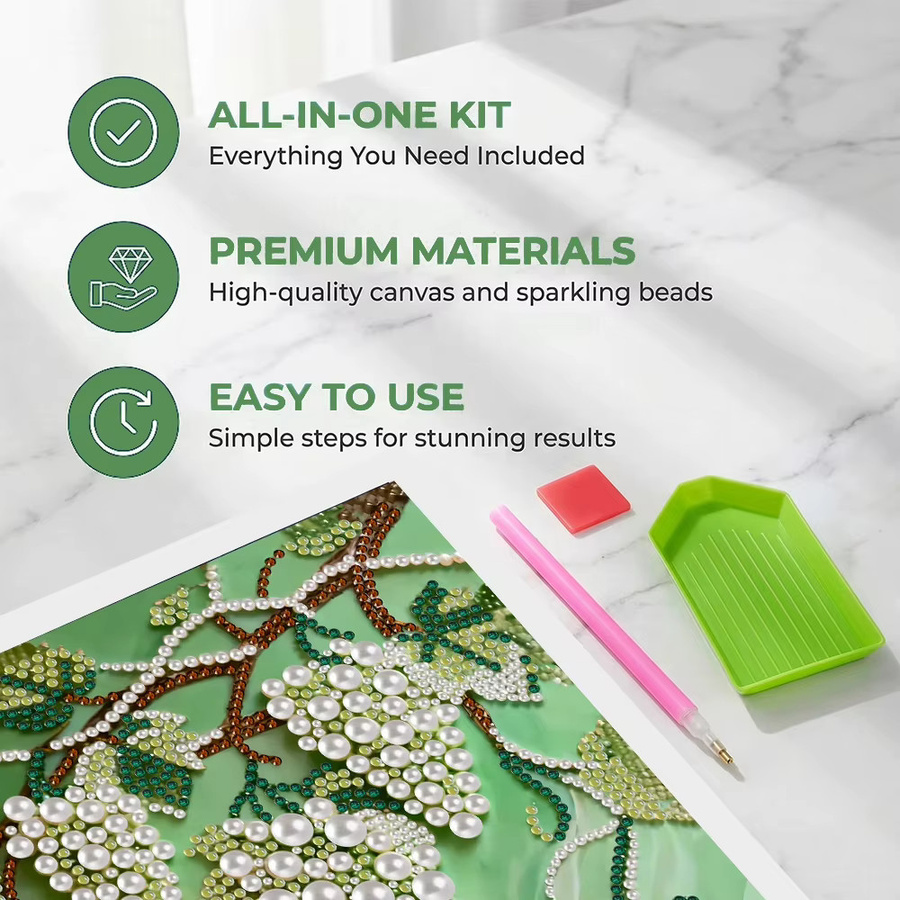 HUACAN DIY Diamant-Mosaik-Set Trauben und Blumen, handgemachtes Perlen-Gemälde in Mehrfarben, Motiv: Botanisch/Floral, Rechteckig - Bild 2