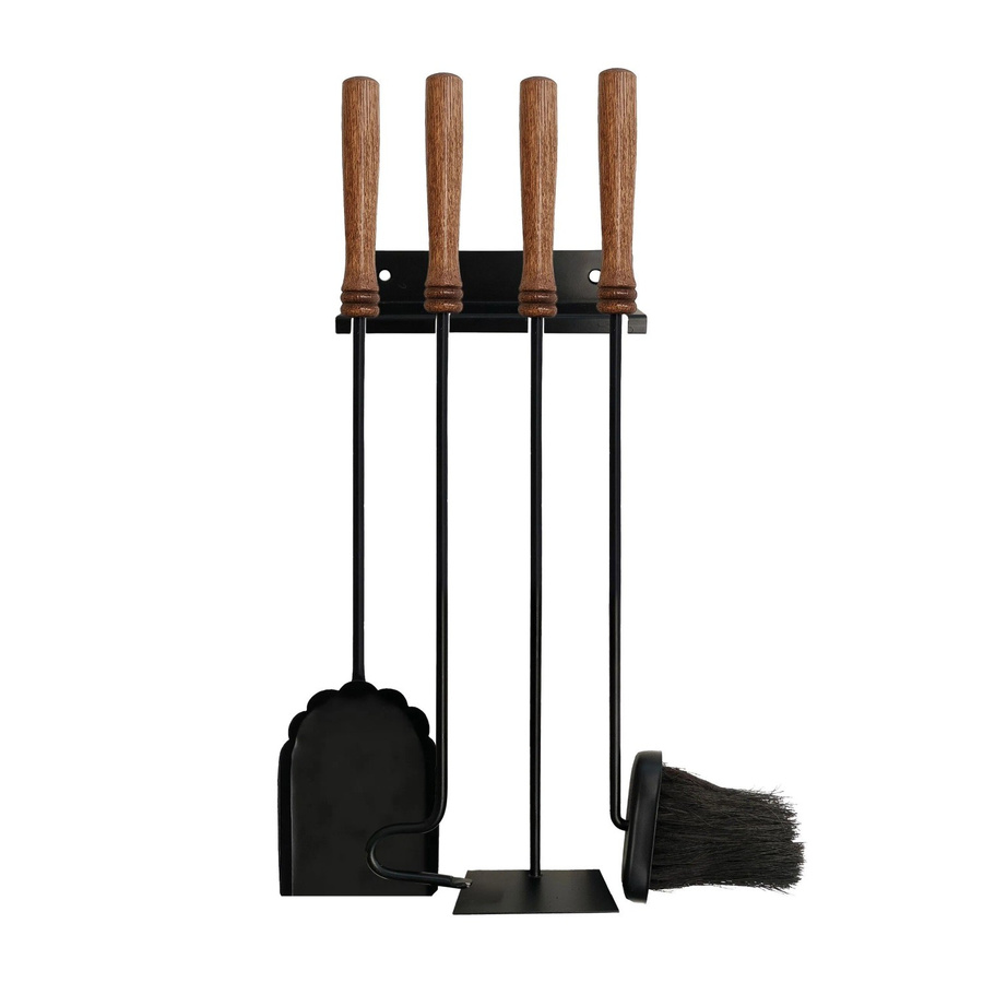 Relaxdays Kaminbesteck Set aus Stahl und Mangoholz in Schwarz und Braun zur Wandmontage, B: 20 cm, H: 4 cm, T: 4,5 cm - Bild 2