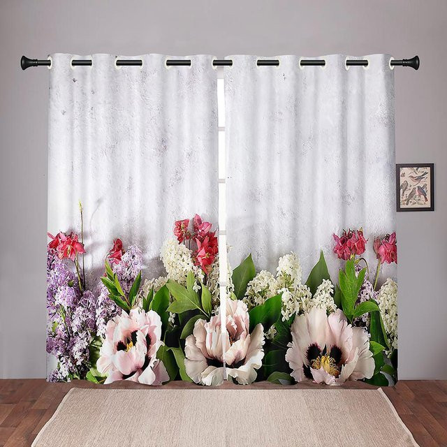 Yiran Furniture Vorhänge mit Blumenmotiv in Mehrfarbig, 2er-Set, semi-transparent, B: 50 cm, H: 130 cm - Bild 1
