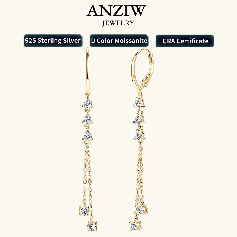 Anziw Creolen-Clip-Ohrringe, 925 Silber, Moissanit, Damen, 6 cm - Bild 2