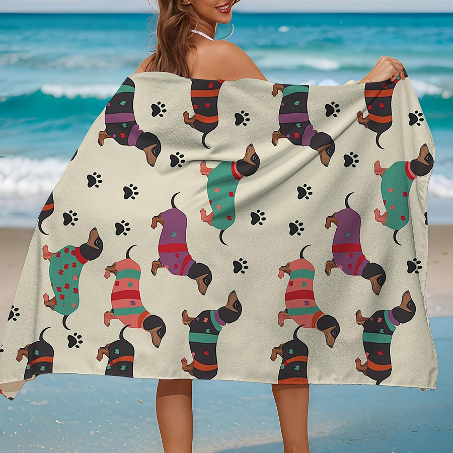 Schnelltrocknendes Strandhandtuch mit Hundemuster, super saugfähiges Badetuch, Breite: 40 cm, Höhe: 60 cm - Bild 2