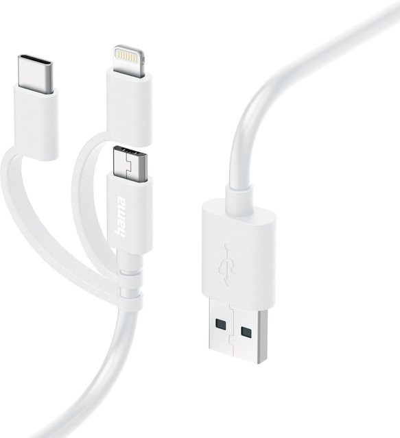 Hama 3 in 1 Multi-Ladekabel USB-A auf Micro-USB, USB-C und Lightning, 1 m, Weiß - Bild 1