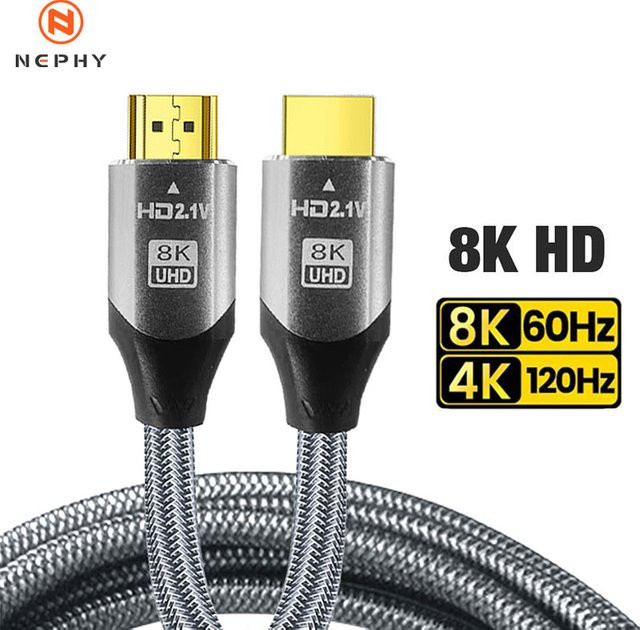 Nephy HDMI 2.1 Kabel Ultra High Speed 48Gbps in Schwarz für 8K@60Hz und 4K@120Hz HDR zur Nutzung mit PC, Laptop, Projektor, HD TV und PS5 - Bild 1