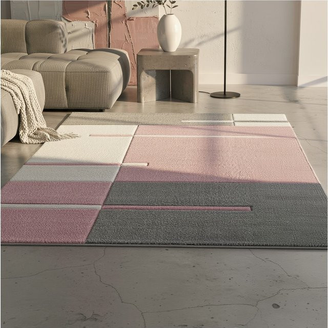 Kurzflorteppich LATEMAR von Kadima Design, kariert, Rosa, B: 80 cm, T: 150 cm - Bild 1