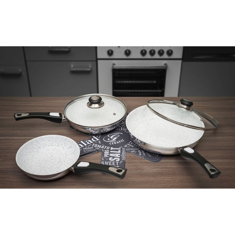 Genius Cerafit Pfannen-Set Mont-Blanc, 7-teilig, Silver/White mit Antihaftbeschichtung und Deckeln - Bild 2