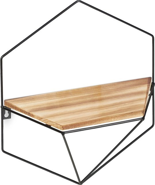 Relaxdays Wandregal Hexagon in Schwarz aus Metall und MDF im Industriedesign, B/H/T: 35 x 31 x 13,5 cm - Bild 1